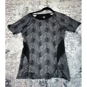 REI Women's Athletic T Shirt Short Sleeve Wavy Print Black White Size M